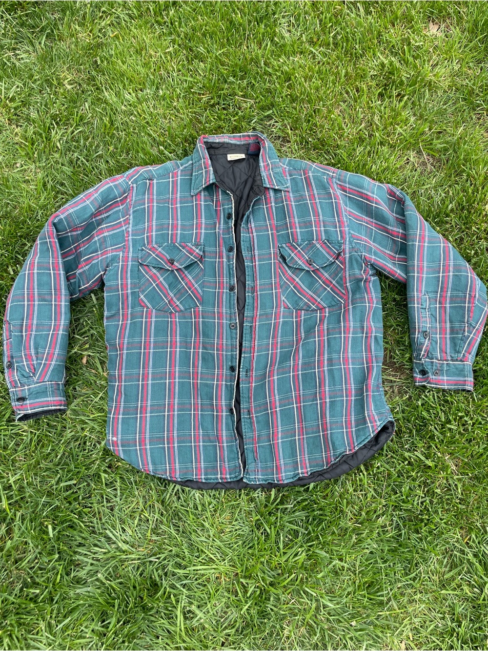 Vintage 90’s Red & Green Quilted Cotton Flannel Plaid Shirt Jacket - Large